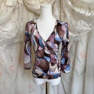Y2K abstract print 3/4 sleeve top Sz. M